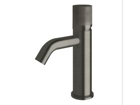Milli Pure Basin Mixer Tap Curved Spout with Linear Textured Handle Gunmetal (5 Star)