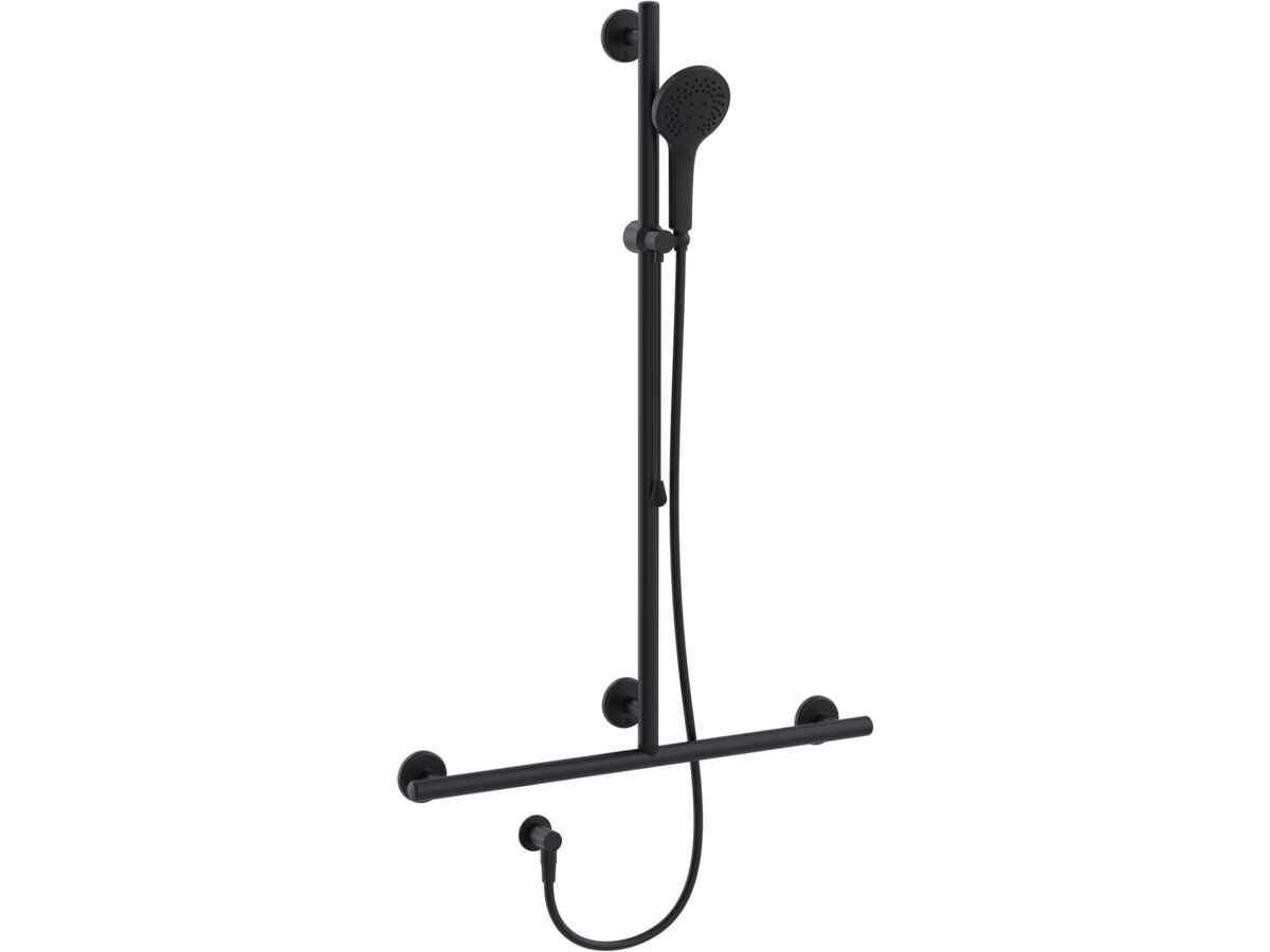 Mizu Drift 700 x 1100mm T-Shower Modular Grab Rail Kit 3 function with Push Pull Matte Black (5 Star)