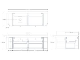 Technical Drawing - Kado Era 50mm Durasein Statement Top Double Curve All Drawer 1500mm Wall Hung Vanity with Left Hand Basin