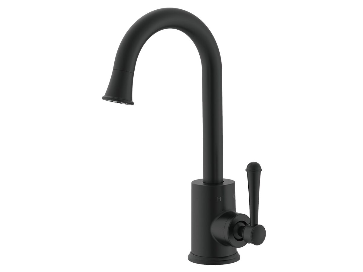 Posh Canterbury Gooseneck Basin Mixer Tap Matte Black (4 Star) from Reece