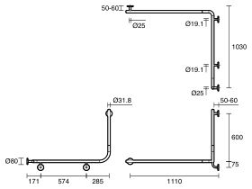 Mizu Drift 1110 x 1030 x 600 x 90deg Accessible Grab Rail Modular Left Hand