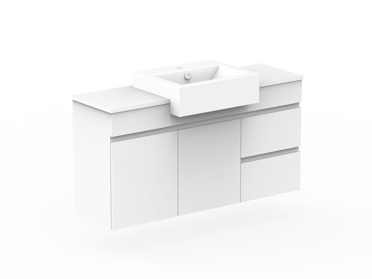 Posh Domaine Plus Semi-Recessed 1200 Centre Bowl Wall Hung Vanity Unit Caesarstone Top