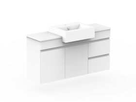 Posh Domaine Plus Semi-Recessed 1200 Centre Bowl Wall Hung Vanity Unit Caesarstone Top