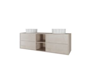 Kado Aspect 1500mm Wall Hung Vanity Unit With Shelf Double Bowl Timber Top