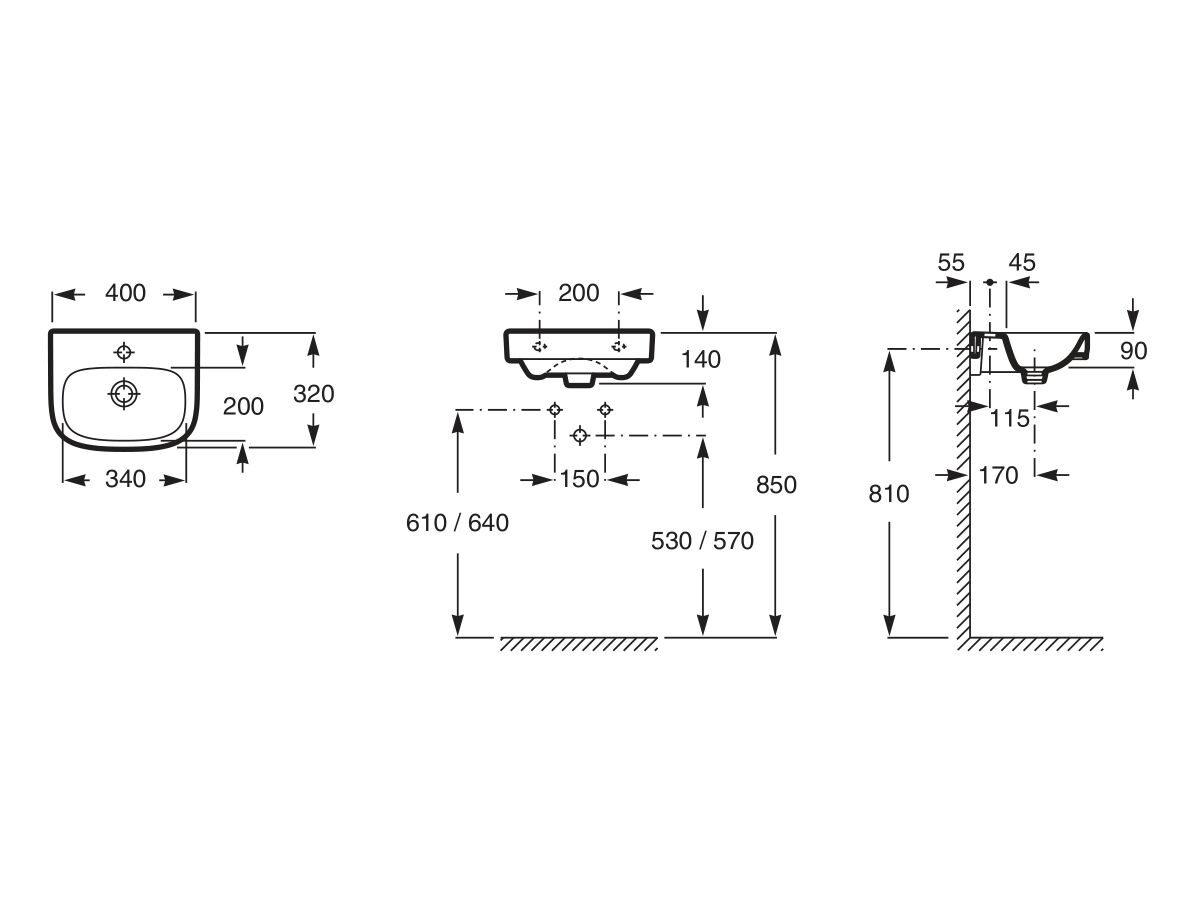 Roca Debba Wall Basin with Fixing Kit 400mm 1 Taphole White from Reece