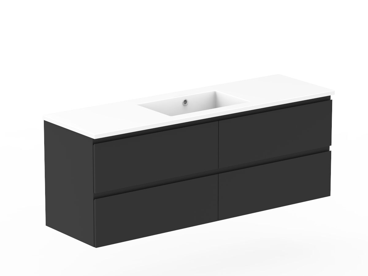 Posh Domaine Plus All-Drawer Twin 1500mm Single Bowl Basin Wall Hung Vanity Cast Marble Top