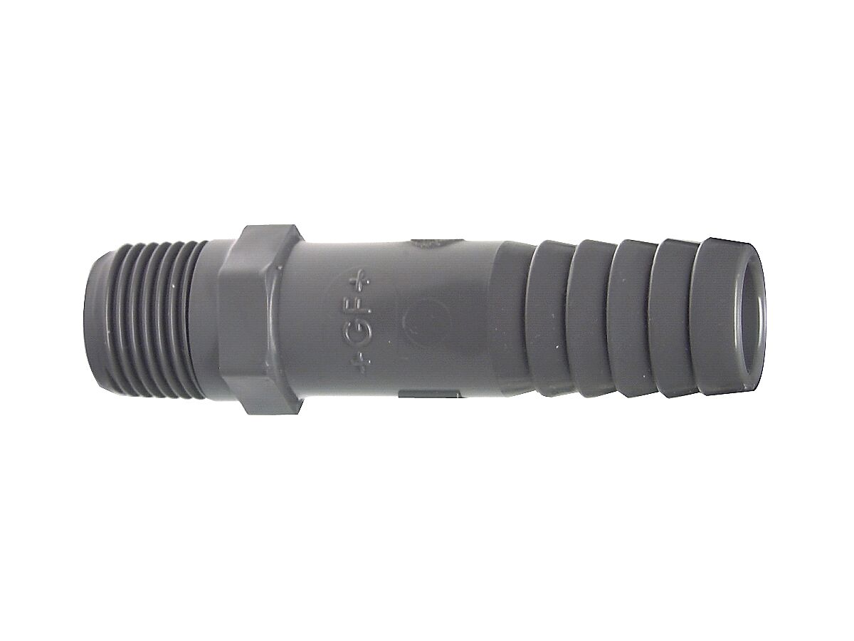 Schedule 80 PVCU Threaded Hose Barb 15mm BSP Male Tapered x 20mm Hose