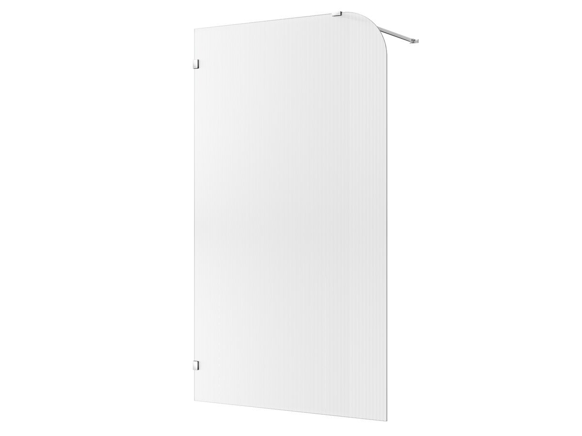 Hero - Kado Lux Frameless Curved Left Fluted Panel with Wall Clips 1200mm Chrome