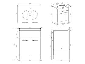 Base 2 Door Vanity Unit with Kick 3 Tapholes 610mm White