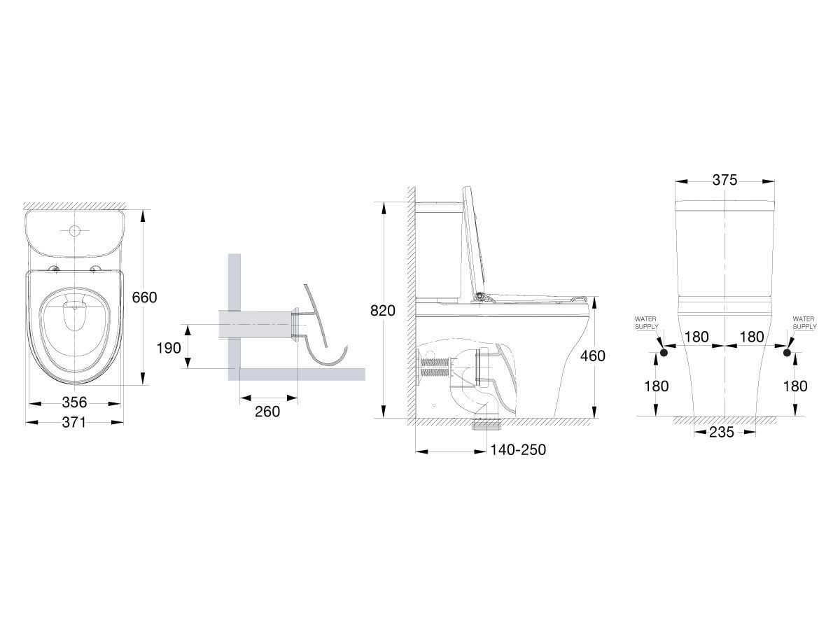 American Standard Overheight Close Coupled Back to Wall Bottom
