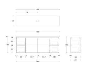 Posh Domaine 1500mm Ensuite Wall Hung Vanity Unit Single Bowl Friday Top (no basin)