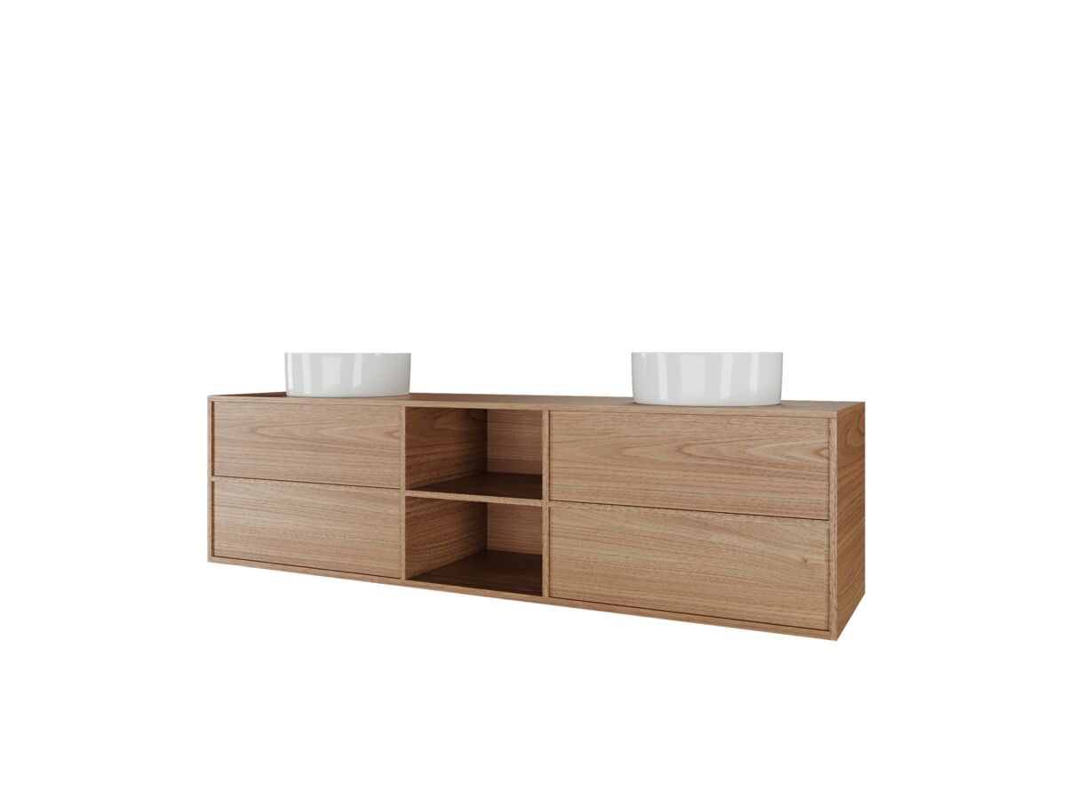 Kado Aspect 1800mm Wall Hung Vanity Unit With Shelf Double Bowl Timber Top
