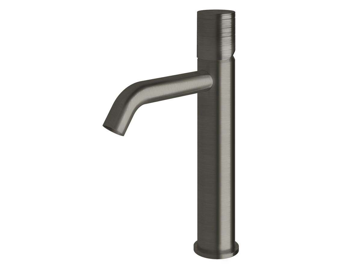 Milli Pure Medium Height Basin Mixer Tap Curved Spout with Cirque Textured Handle Gunmetal (5 Star)