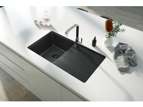 Memo Hugo Single Bowl Sink Reversible (With or Without Taphole) with Drainer Granite Black