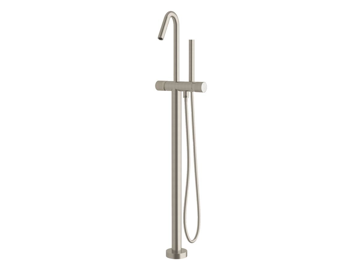 Milli Pure Floor Mounted Bath Mixer Tap with Handshower and Linear Textured Handle Brushed Nickel (3 Star)