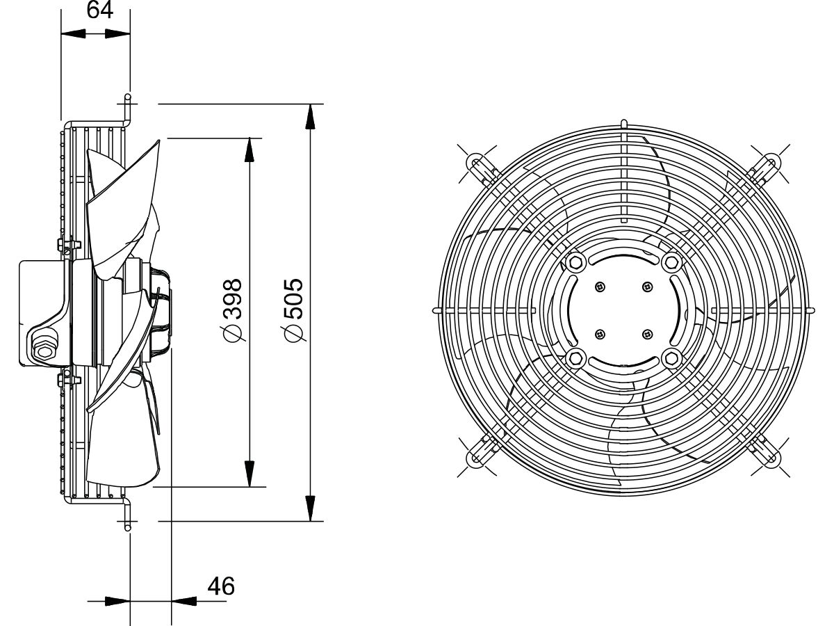 Technical Drawing - SolerPalau Fan 400mm 3Ph HRT/4-400BPN