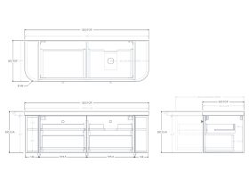 Technical Drawing - Kado Era 50mm Durasein Statement Top Double Curve All Drawer 1500mm Wall Hung Vanity with Right Hand Basin