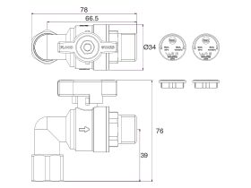 Technical Drawing - Floodguard 15mm Right Angle Isolation Valve Lead Free