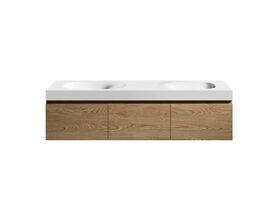 Kado Lussi 1500mm Wall Hung Vanity Unit Double Bowl with Three Soft Close Doors Timber Finish