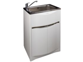 Milena Contour Laundry Trough & Cabinet 45L Stainless Steel Bowl Polymer Cabinet White