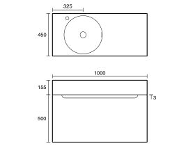 Technical Drawing - Omvivo Neo Two Wall Hung Vanity 1000mm Left Hand Bowl