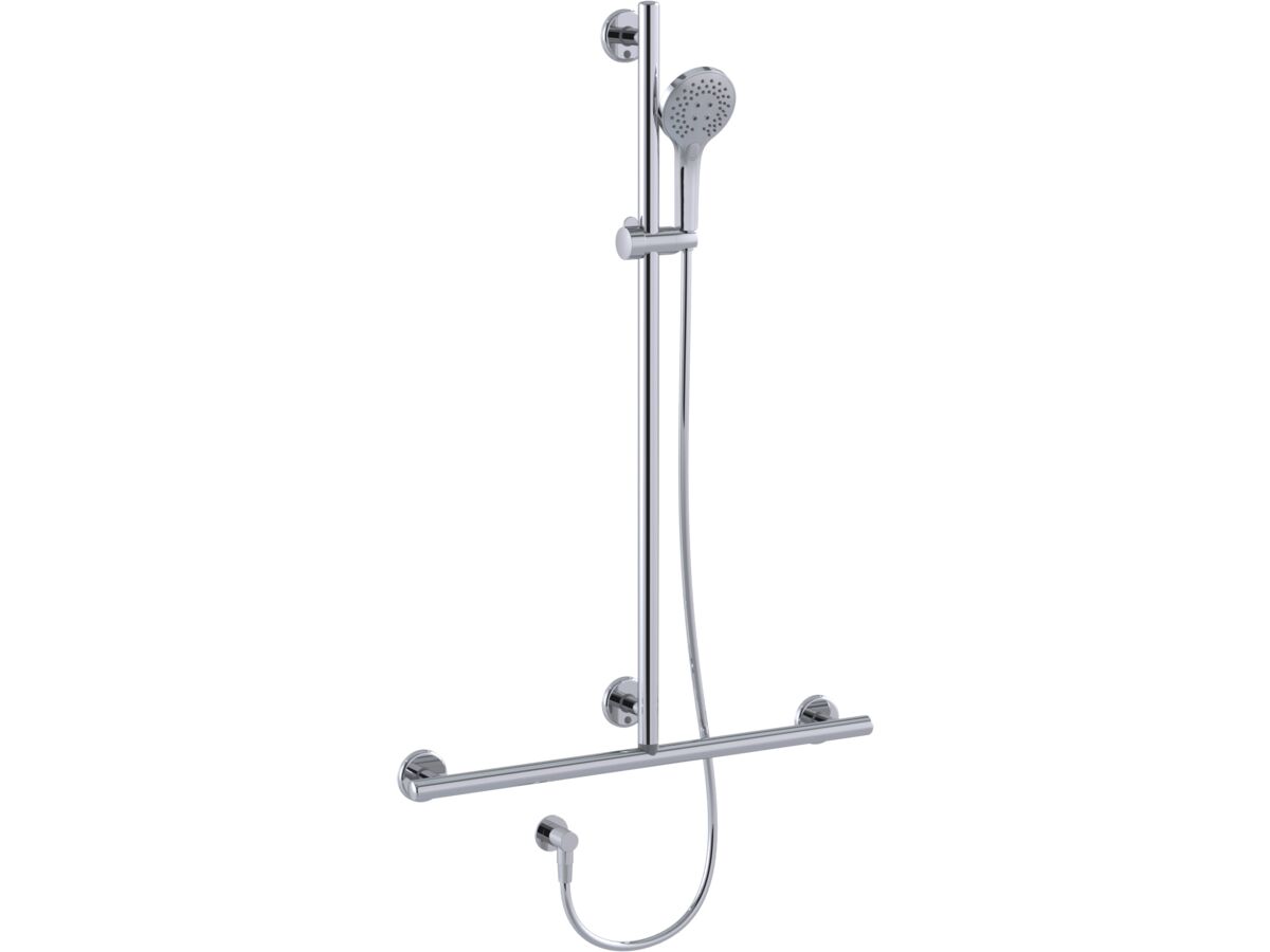 Mizu Drift 700 x 1100mm Independent T-Shower Modular Grab Rail Kit 3 function Chrome / Polished Stainless Steel (5 Star)