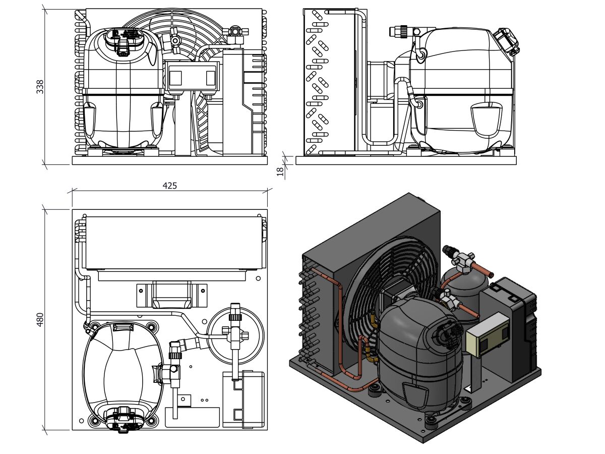 Tecumseh AJ2 HTA Condensing Unit 1/2HP R404 LBP CAJT2428ZBR-FZ-1 with Pressure Control
