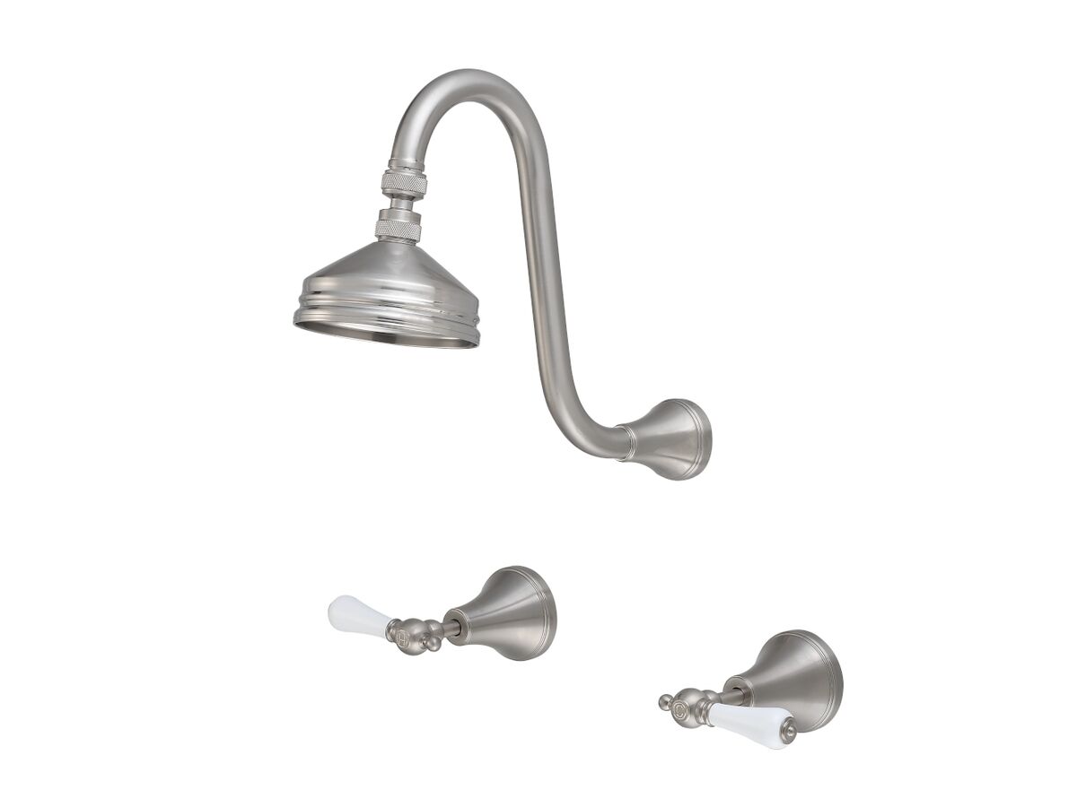 Kado Era Gooseneck Shower Set Lever Porcelain Handle Brushed Nickel (3 Star)
