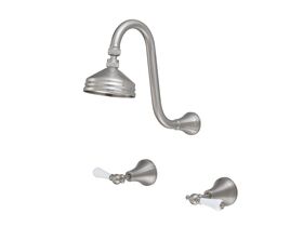 Kado Era Gooseneck Shower Set Lever Porcelain Handle Brushed Nickel (3 Star)
