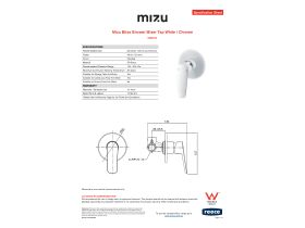 Specification Sheet - Mizu Bliss Shower Mixer Tap White / Chrome