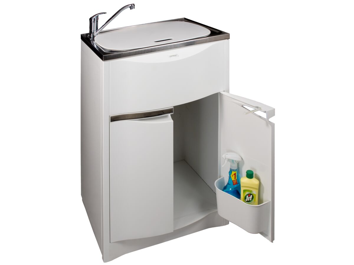Milena Contour Laundry Trough & Cabinet 45L Stainless Steel Bowl Polymer Cabinet White