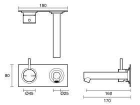 Technical Drawing - Scala Bath Mixer Tap Outlet System Straight 160mm Left Hand Operation