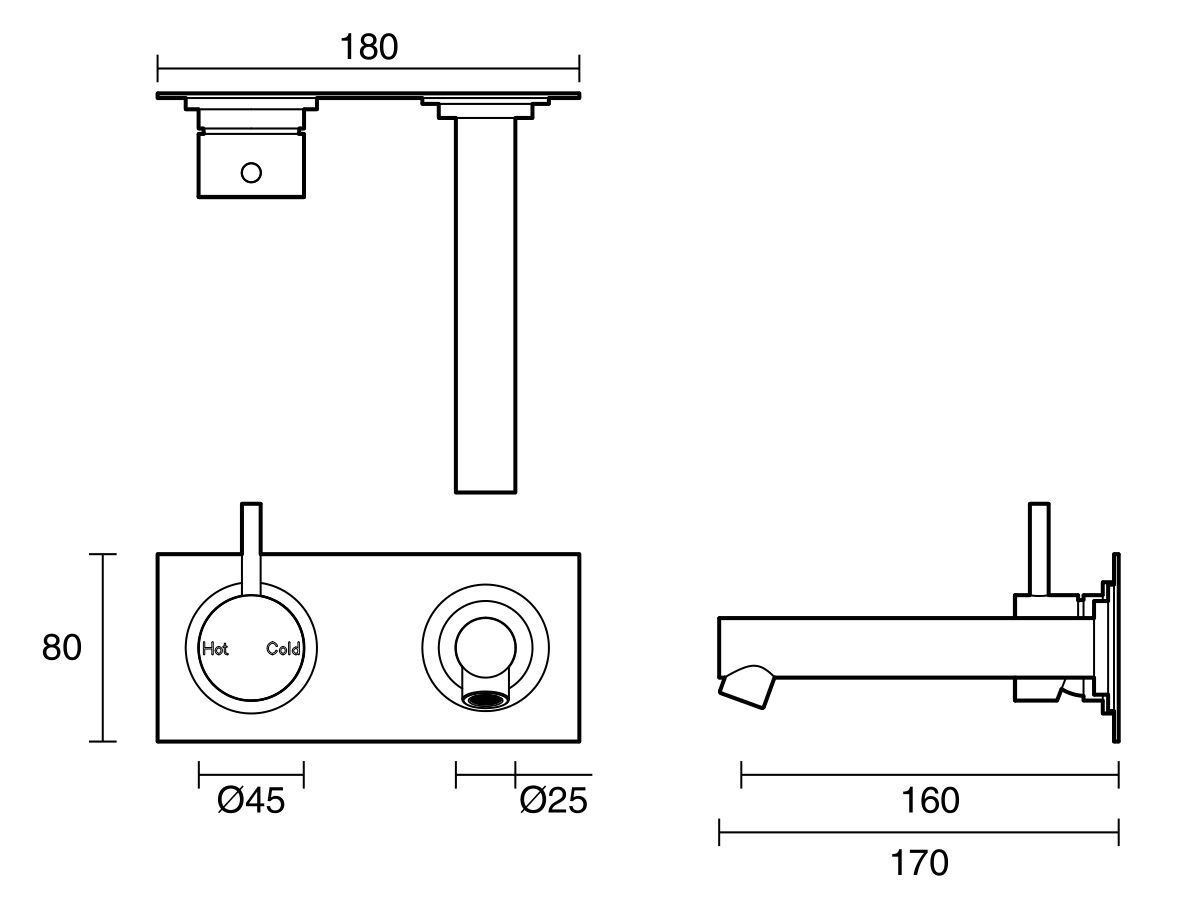 Sussex Scala Bath Mixer Tap Outlet System Straight 160mm Left Hand
