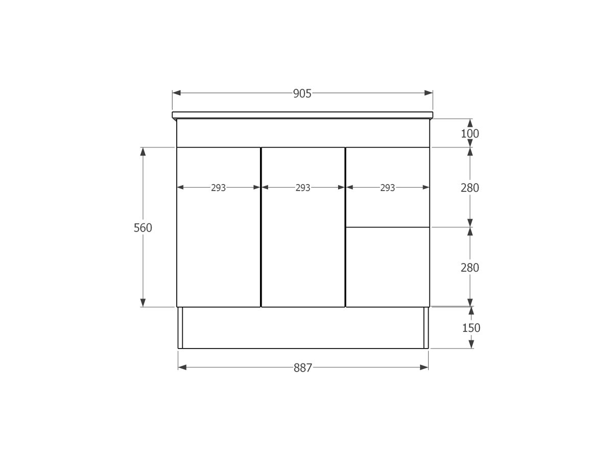 Posh Bristol Vanity Unit with Kick 2 Door 2 Drawer 910mm White