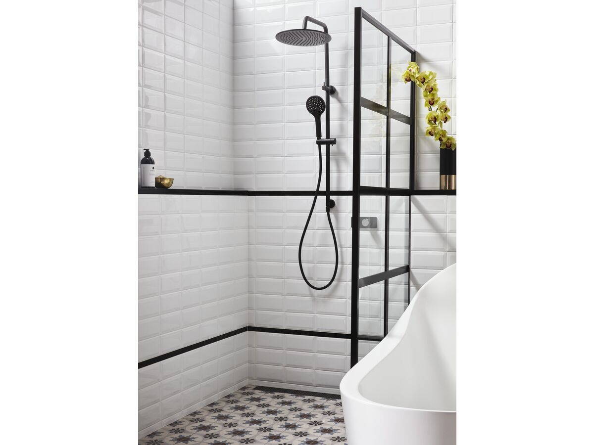 Mizu Drift Twin Rail Shower with 300 Brass Overhead with Top Rail Water