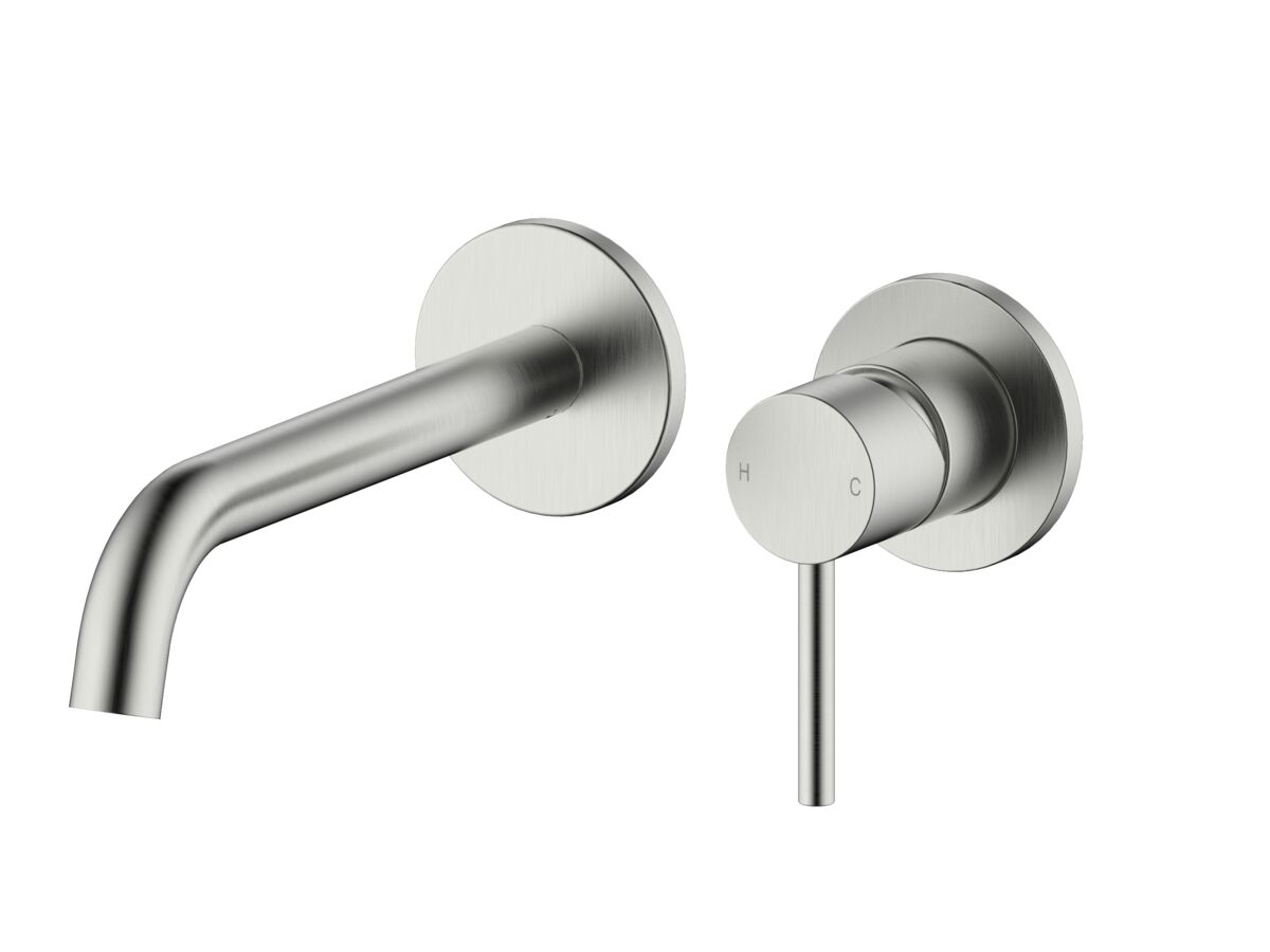 Mizu Drift Wall Basin/Bath Mixer Set Curved Spout with 2-Piece Cover Plate Brushed Nickel (6 Star)