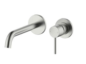 Mizu Drift Wall Basin/Bath Mixer Set Curved Spout with 2-Piece Cover Plate Brushed Nickel (6 Star)