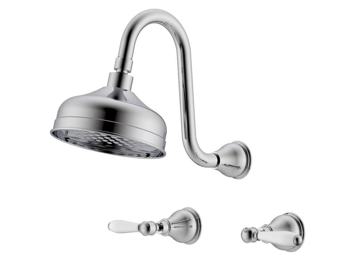 Milli Monument Edit Gooseneck Shower Set Lever Porcelain Handles Chrome