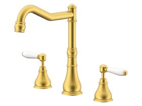 Milli Voir Hob English Sink / Spa Set Lever Porcelain Handles Brushed Gold (4 Star)