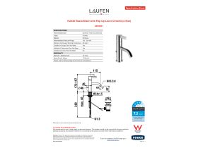 Specification Sheet - LAUFEN Kartell Basin Mixer with Pop Up Lever Chrome (4 Star)