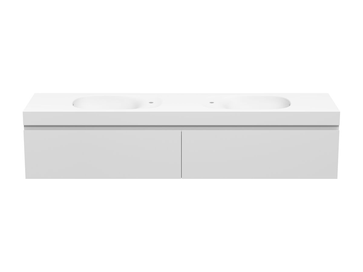 Kado Lussi 1800mm Wall Hung Vanity Unit Double Bowl with Two Soft Close Drawers Satin White Painted Finish