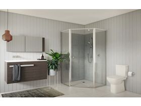 Creative Glass Semi-Framed Adjustable Corner/ Angled Shower Screen with Pivot Door - Clear Toughened Glass and Polished Silver Frame