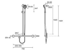 Mizu Drift 700 x 1100mm Independent T-Shower Modular Grab Rail Kit 3 Function (5 Star)