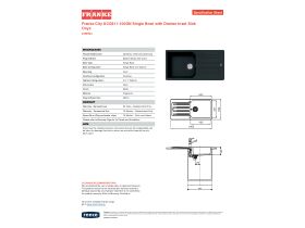 Specification Sheet - Franke City Fragranite Single Bowl with Drainer Inset Sink Onyx