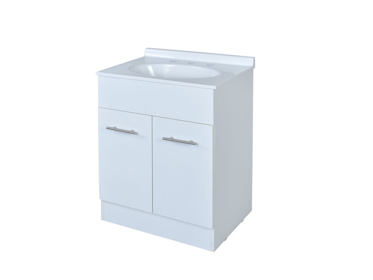 Base 2 Door Vanity Unit with Kick 3 Tapholes 610mm White