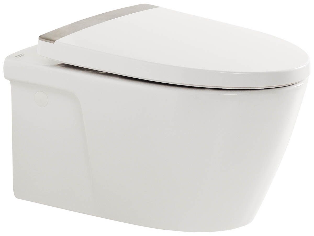 American Standard Acacia E Wall Hung Pan with Soft Close Quick Release Seat White and Chrome strip (4 Star)