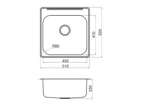 AFA Infinity Outdoor Inset Square Sink 1 Taphole 510mm Stainless Steel