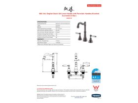 Specification Sheet - Milli Voir English Basin Set Lever Handle with Porcelain Handles Brushed Gunmetal (5 Star)