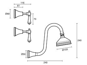 Technical Drawing - Kado Era Gooseneck Shower Set Lever Porcelain Handle