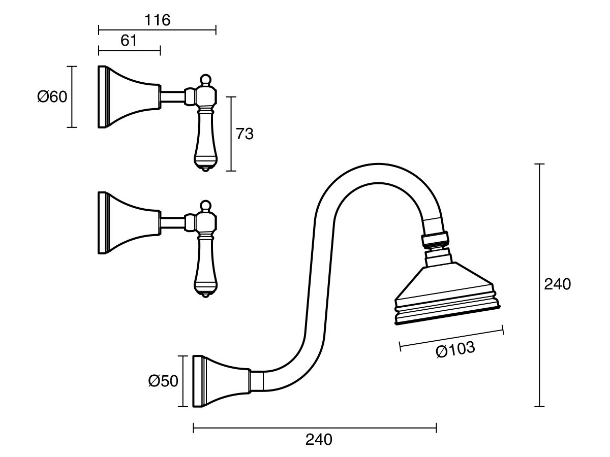 Kado Era Gooseneck Shower Set Lever Handle Brass Gold (3 Star) from Reece